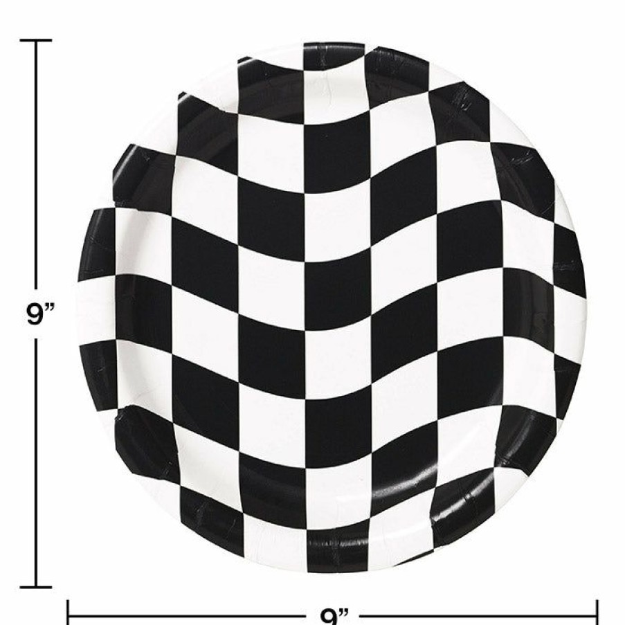 Sports * | Creative Converting Racing Theme Party Decorations Black And White Check Paper Plates, 8 Ct