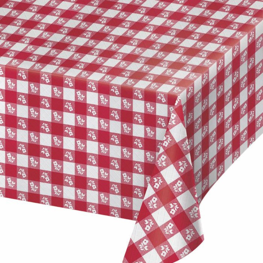 Holidays * | Creative Converting Red Gingham Paper Table Cover, Polylined Tissue 54 X 108 Summer, Bbq And Picnic Themed Decorations