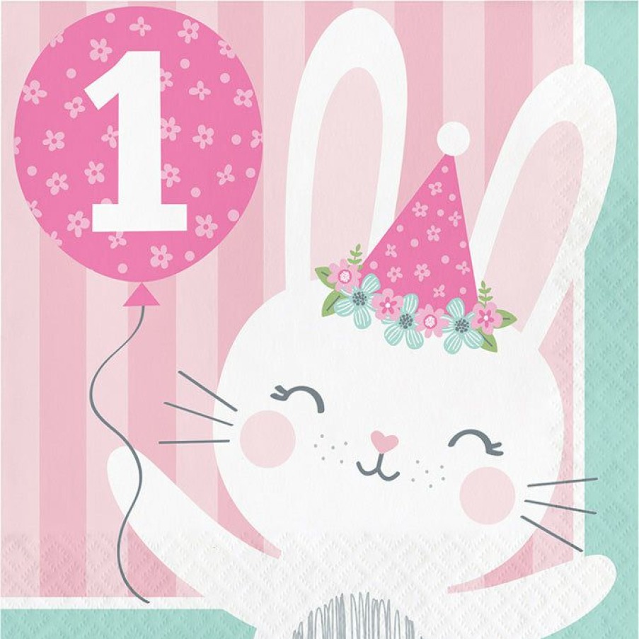 Birthdays * | Creative Converting Bunny Party 1St Birthday Napkins, 16 Ct 1St Birthday Party Themes