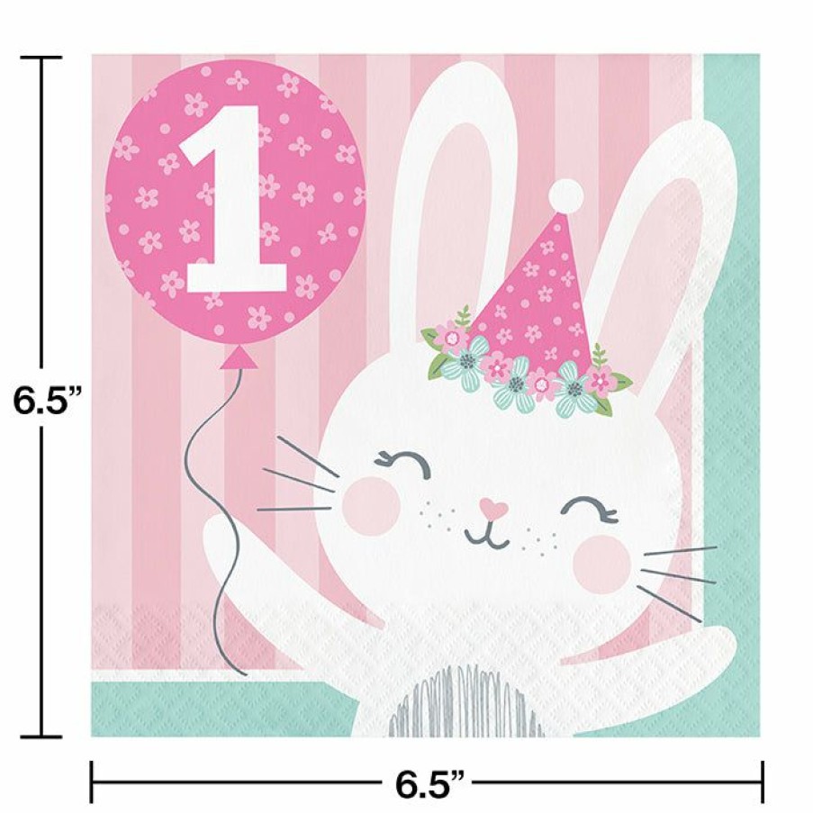 Birthdays * | Creative Converting Bunny Party 1St Birthday Napkins, 16 Ct 1St Birthday Party Themes