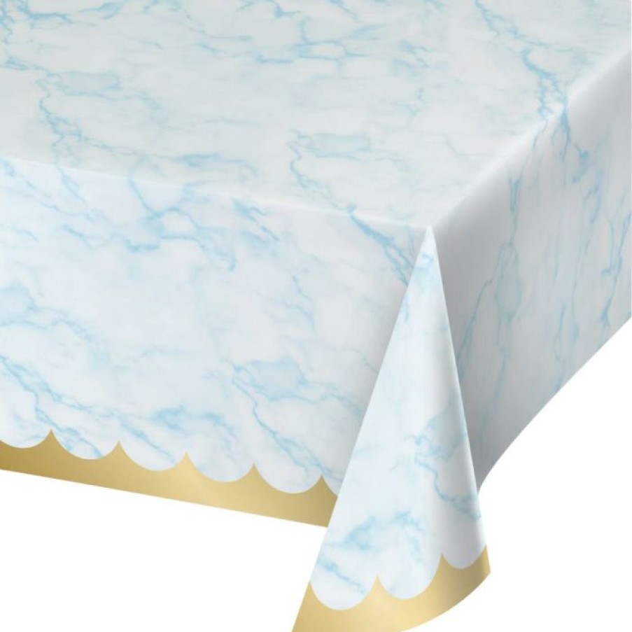 Baby Showers * | Creative Converting Baby Showers Blue Marble Tablecover, 54X102 Paper Aop (1/Pkg)