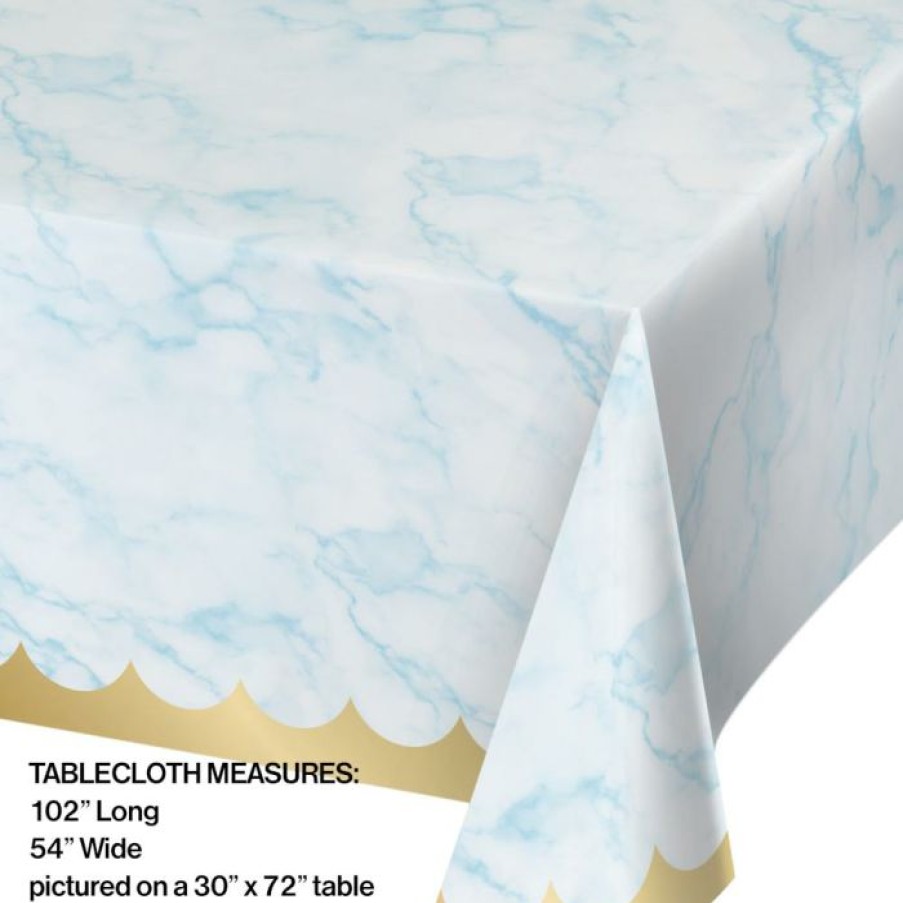 Baby Showers * | Creative Converting Baby Showers Blue Marble Tablecover, 54X102 Paper Aop (1/Pkg)