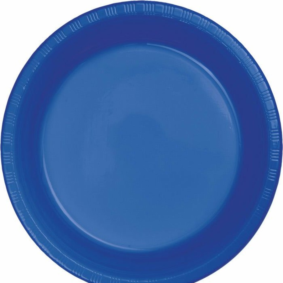 Solid Color Tableware * | Creative Converting Cobalt Blue Plastic Dessert Plates, 20 Ct Solid Color Tableware