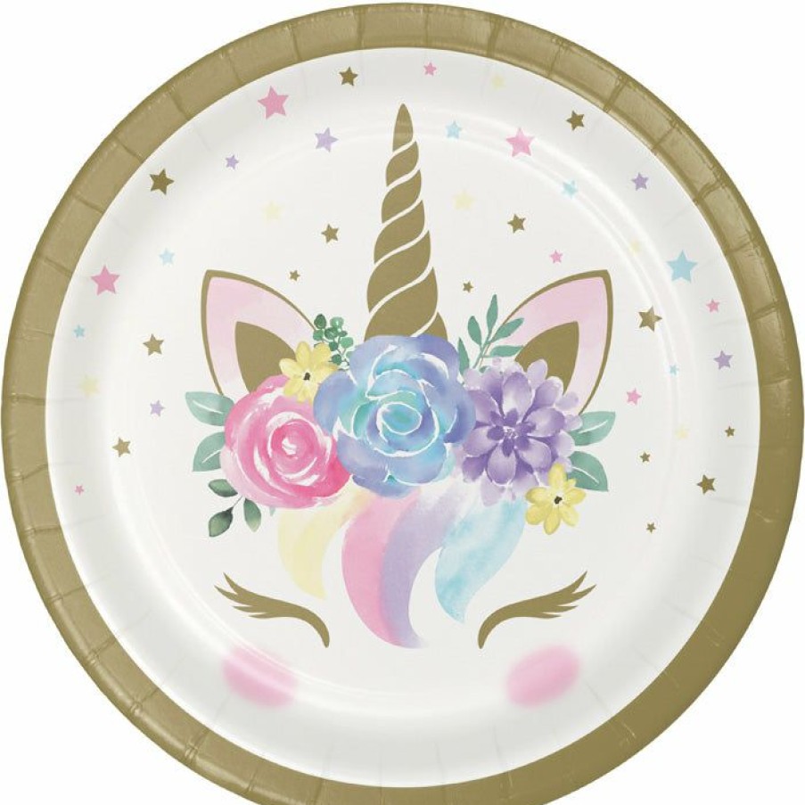 Baby Showers * | Creative Converting Unicorn Baby Shower Dessert Plates, Pack Of 8 Baby Showers