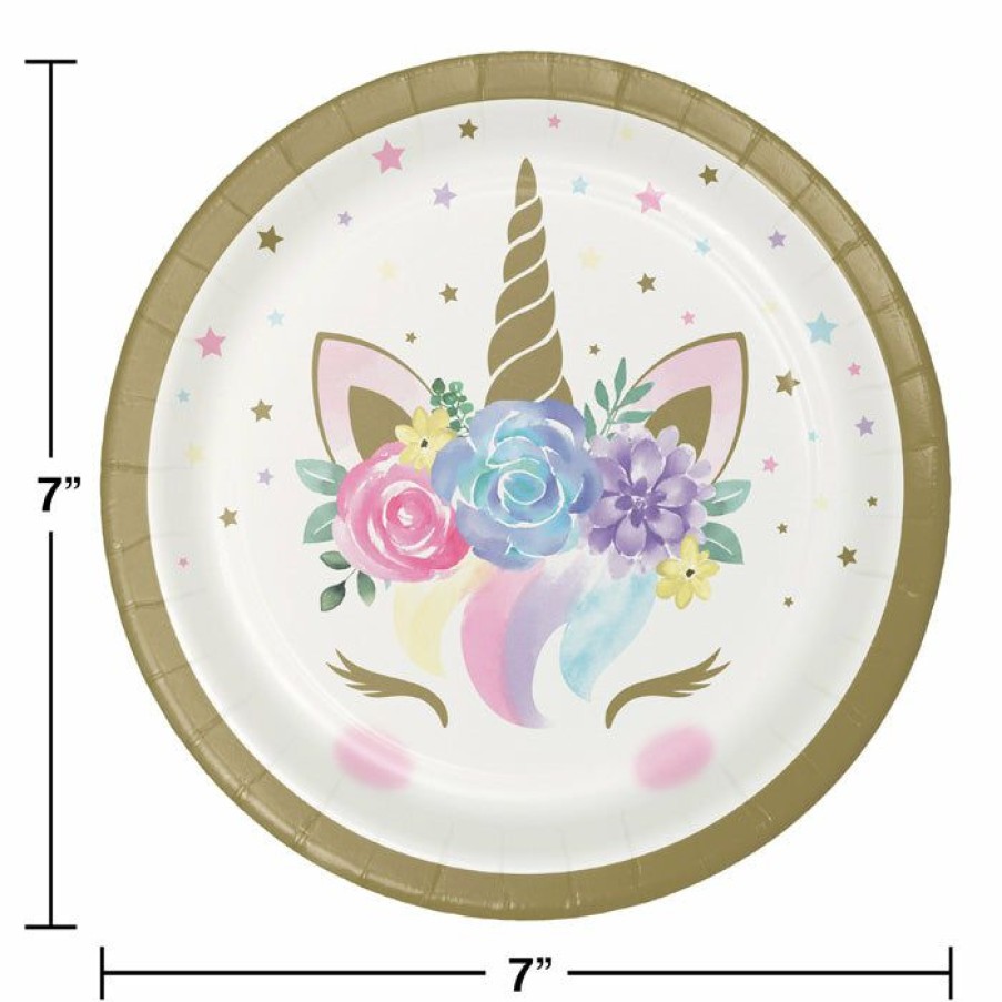 Baby Showers * | Creative Converting Unicorn Baby Shower Dessert Plates, Pack Of 8 Baby Showers