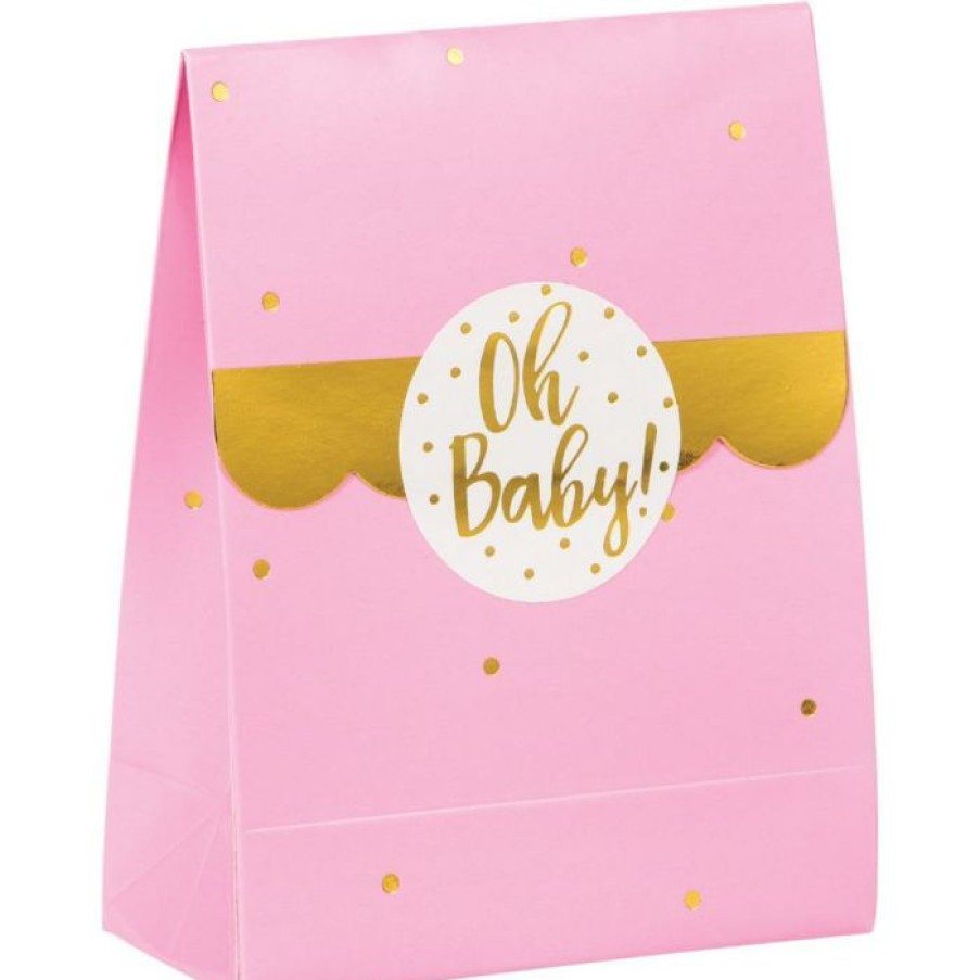 Baby Showers * | Creative Converting Pink And Gold Oh Baby Favor Bags With Stickers, 8 Ct Baby Showers