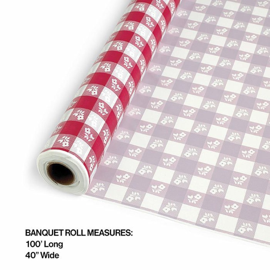 Holidays * | Creative Converting Summer, Bbq And Picnic Themed Decorations Red Gingham Banquet Roll 40 X 100