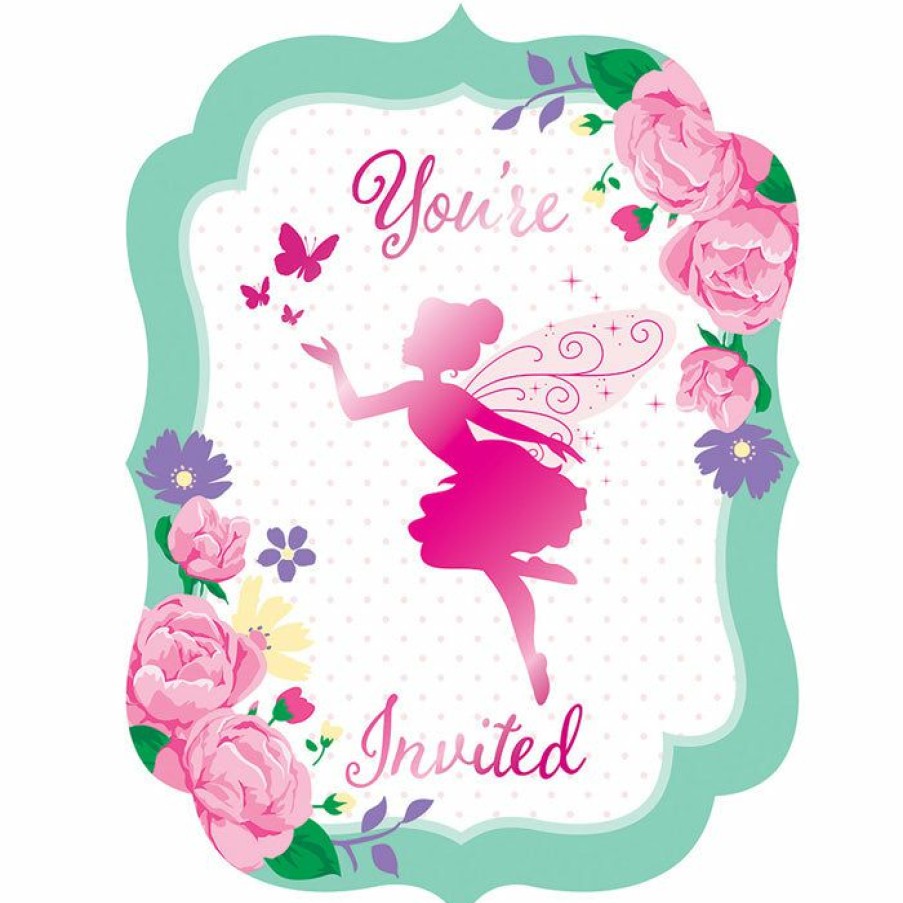 Birthdays * | Creative Converting Floral Fairy Sparkle Postcard Invitations (48/Case) Kids Birthday Party Themes