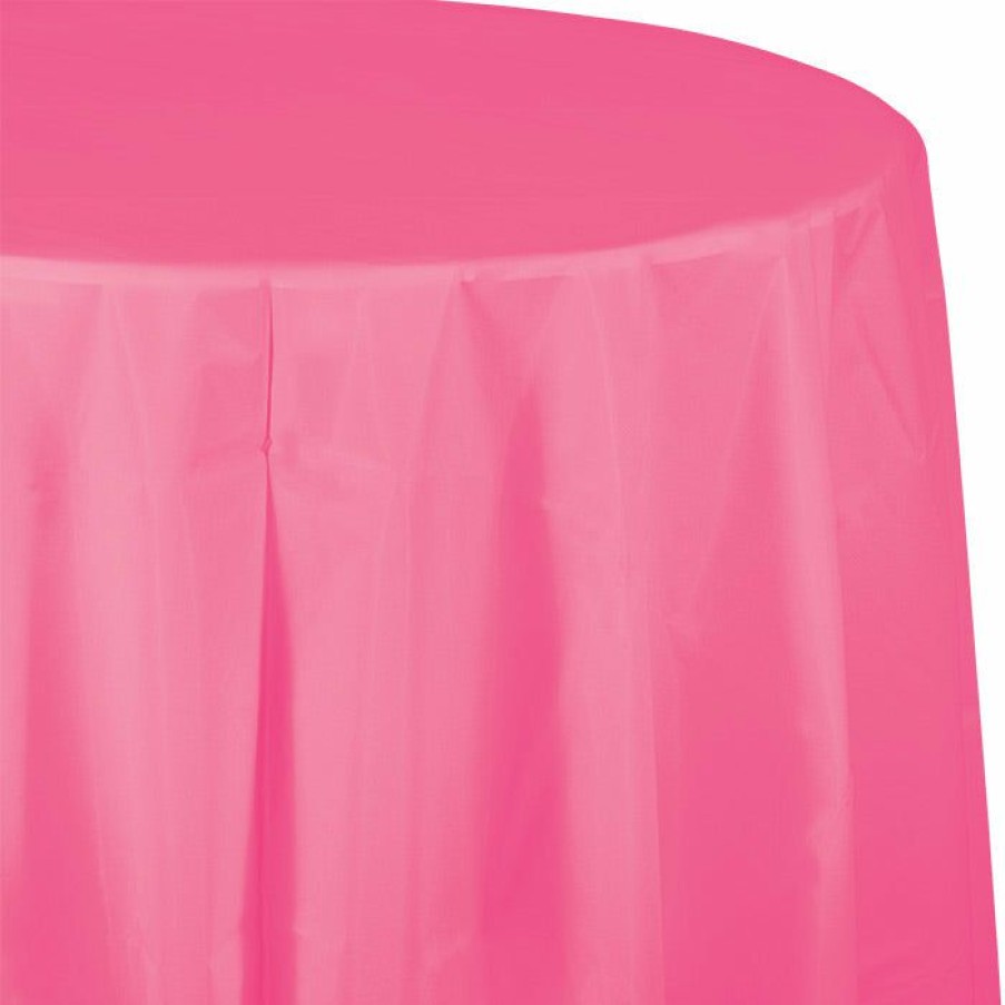 Solid Color Tableware * | Creative Converting Candy Pink Tablecover, Octy Round 82 Plastic Solid Color Tableware