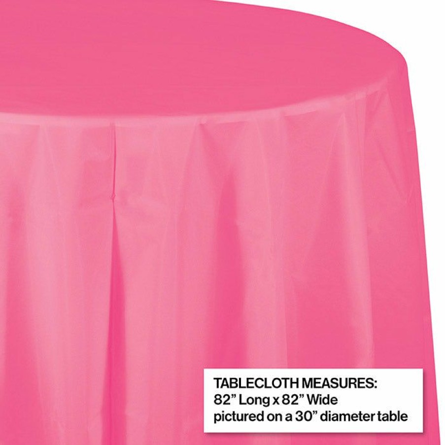 Solid Color Tableware * | Creative Converting Candy Pink Tablecover, Octy Round 82 Plastic Solid Color Tableware