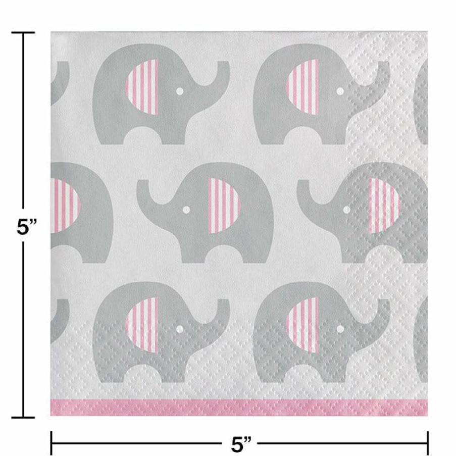 Baby Showers * | Creative Converting Baby Showers Little Peanut Girl Elephant Beverage Napkins, 16 Ct