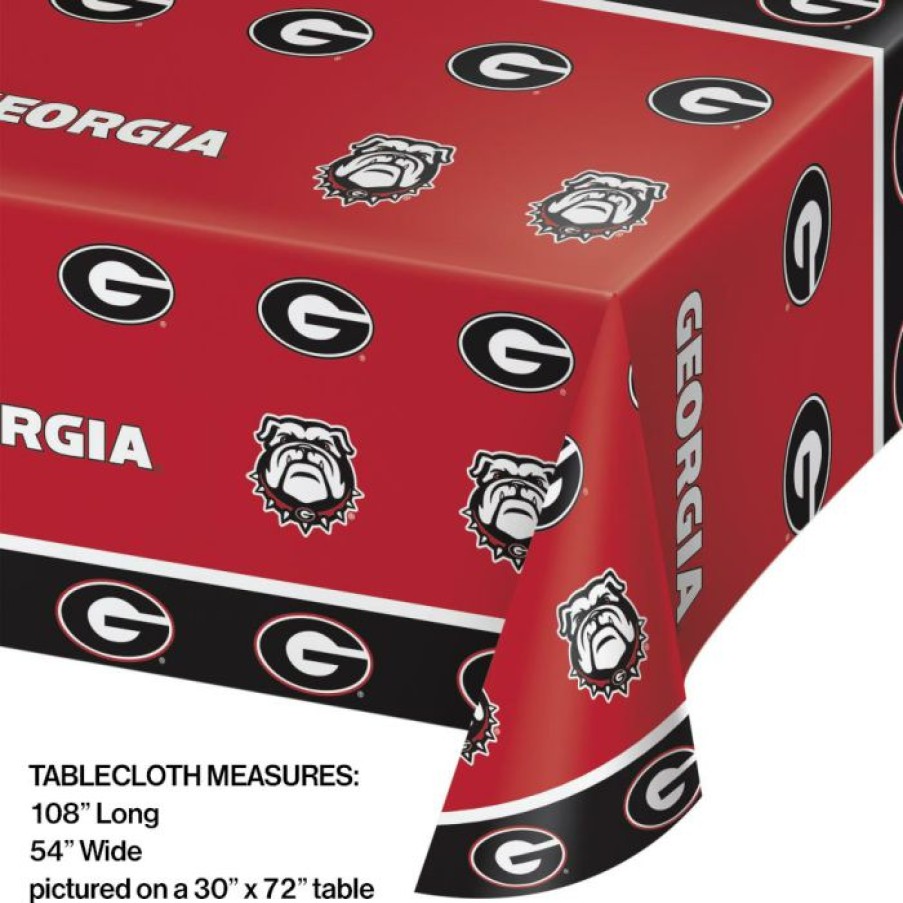 Sports * | Creative Converting University Of Georgia Plastic Table Cover, 54 X 108 Ncaa College Themed Party Decorations