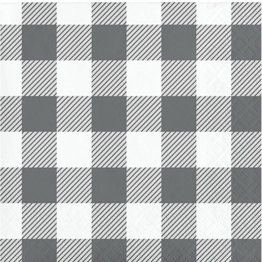 Themed Tableware * | Creative Converting Gray And White Check Beverage Napkins 16Ct