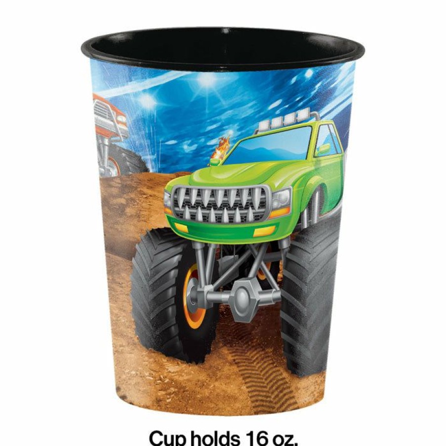 Birthdays * | Creative Converting Monster Truck Rally Plastic Keepsake Cup 16 Oz.