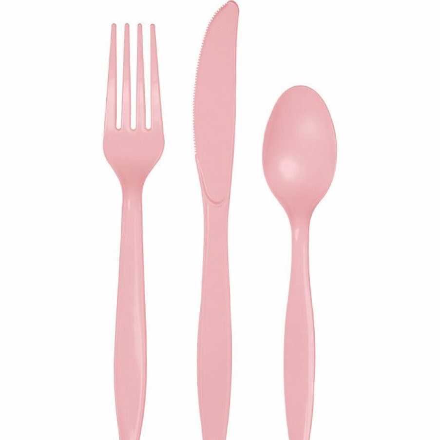 Solid Color Tableware * | Creative Converting Classic Pink Assorted Plastic Cutlery, 24 Ct Solid Color Tableware