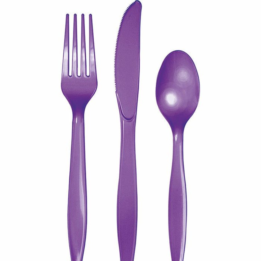 Solid Color Tableware * | Creative Converting Amethyst Purple Assorted Plastic Cutlery, 24 Ct Solid Color Tableware