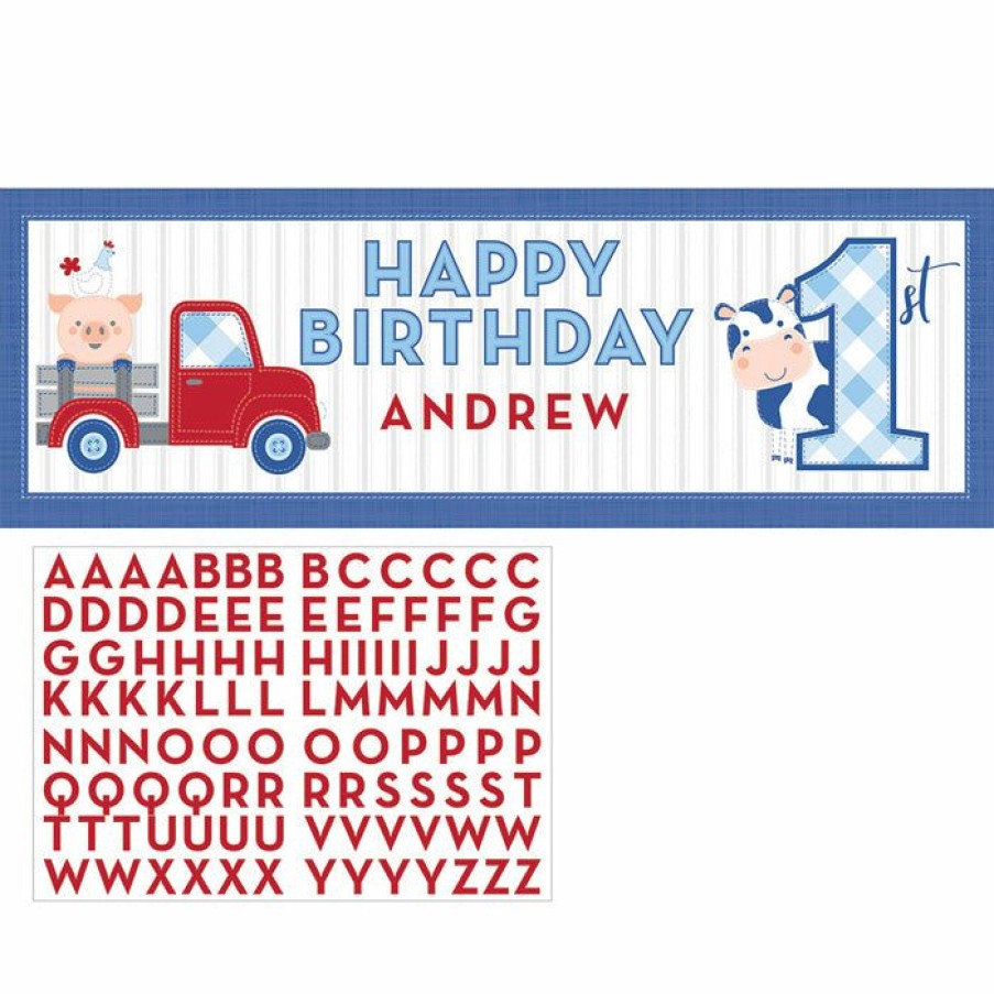 Birthdays * | Creative Converting Farmhouse Birthday Blue Giant Party Banner W/ Stickers (6/Case) 1St Birthday Party Themes