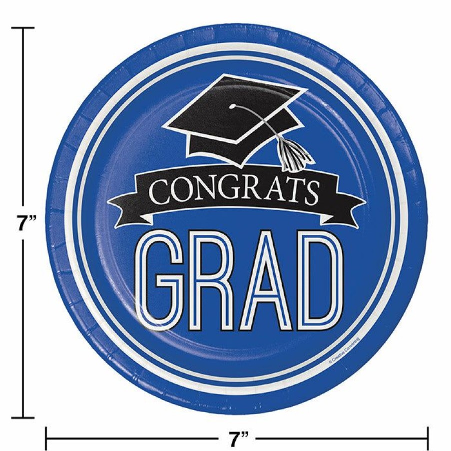 Graduation Party Supplies * | Creative Converting Graduation School Spirit Blue Dessert Plates, 18 Ct Graduation Party Supplies