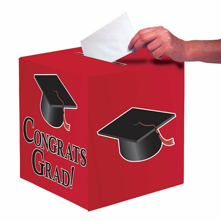 Graduation Party Supplies * | Creative Converting Graduation Card Box, Grad, 9 Red Graduation Party Supplies