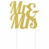 Bridal And Wedding * | Creative Converting Gold Glitter Mr & Mrs Cake Topper