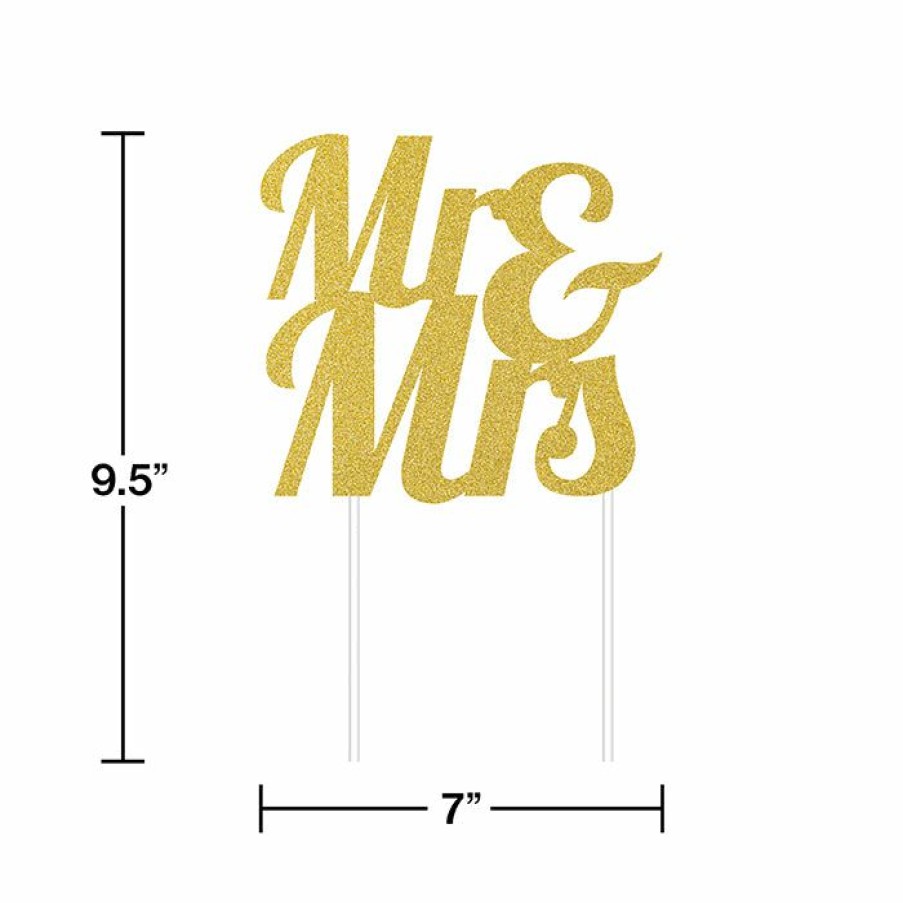 Bridal And Wedding * | Creative Converting Gold Glitter Mr & Mrs Cake Topper