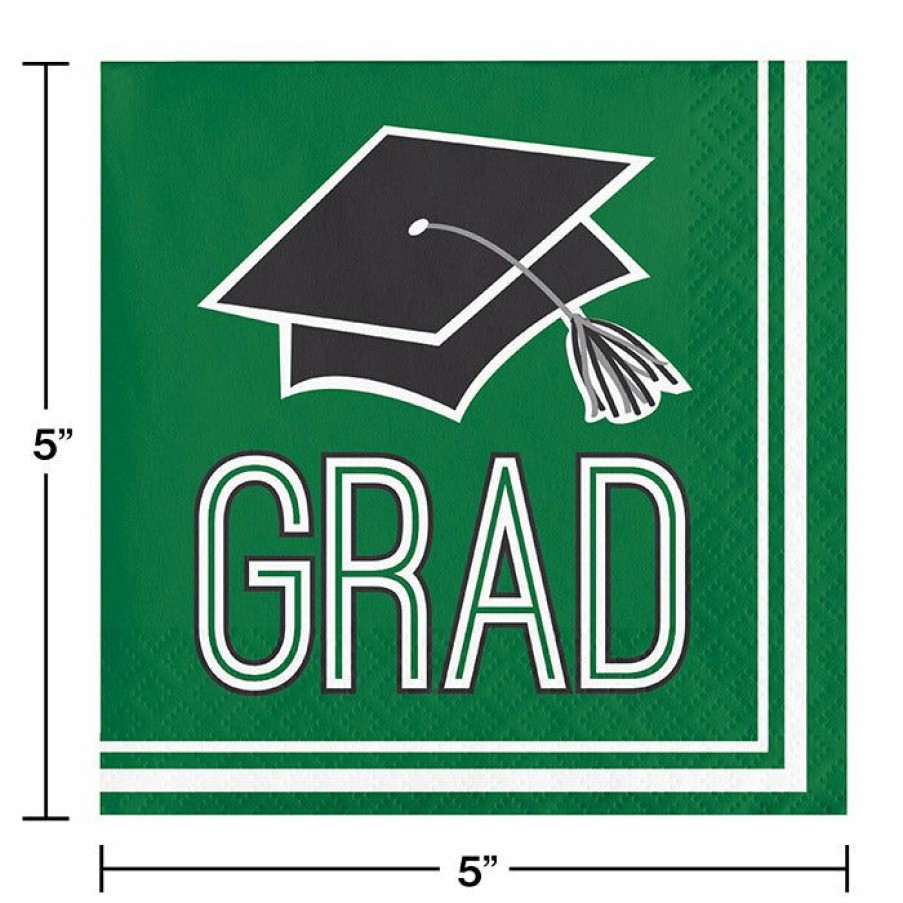 Graduation Party Supplies * | Creative Converting Graduation Party Supplies Graduation School Spirit Green Beverage Napkins, 36 Ct