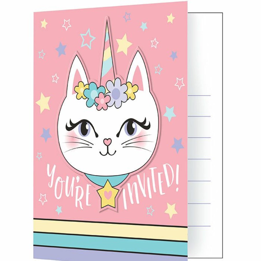 Birthdays * | Creative Converting Kids Birthday Party Themes Sassy Caticorn Invitation W/ Att 8Ct