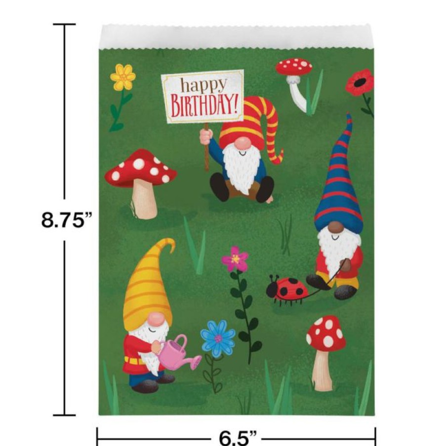 Birthdays * | Creative Converting Party Gnomes Paper Treat Bags, Large 8Ct Kids Birthday Party Themes