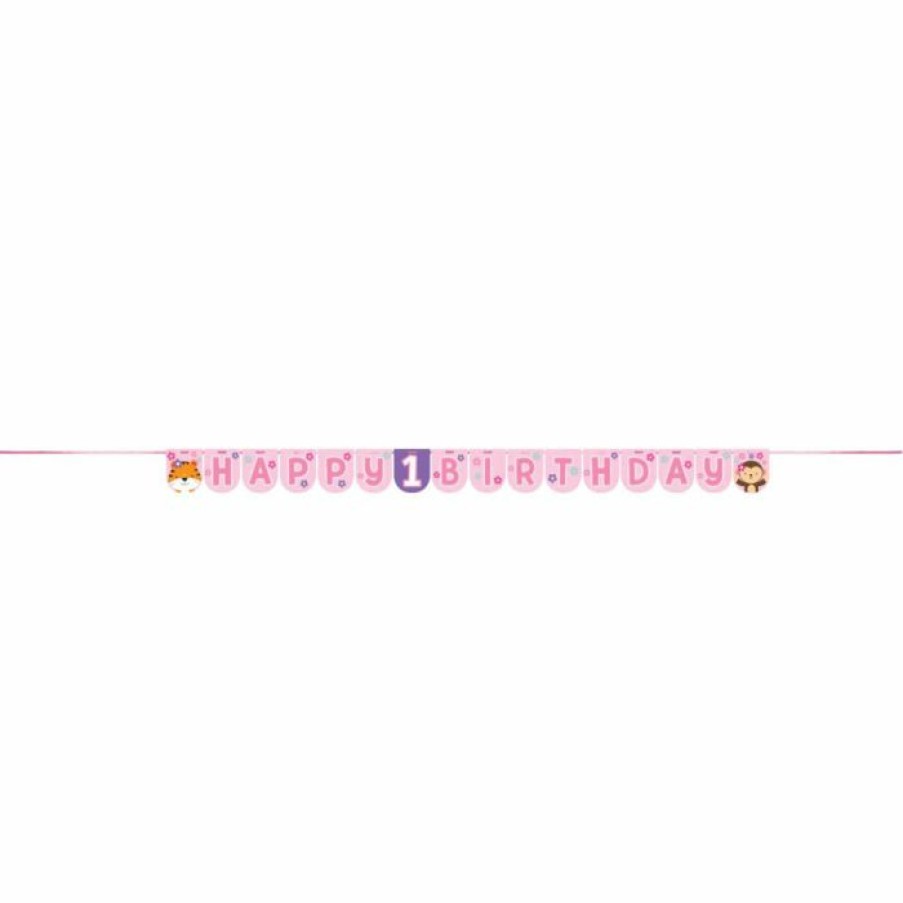 Birthdays * | Creative Converting 1St Birthday Party Themes One Is Fun Girl Ribbon Banner Shaped (6/Case)