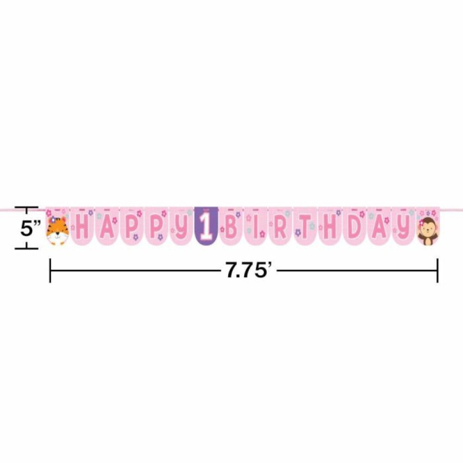 Birthdays * | Creative Converting 1St Birthday Party Themes One Is Fun Girl Ribbon Banner Shaped (6/Case)