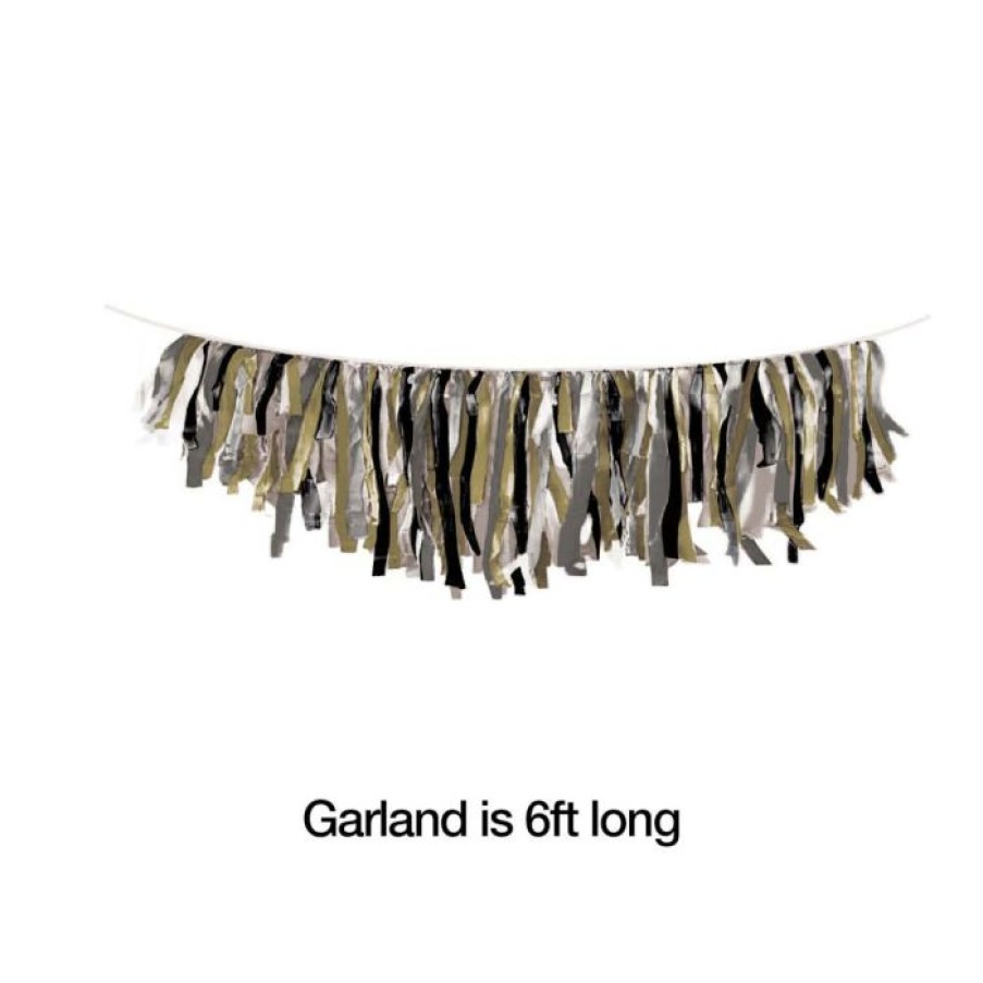 General Decorations * | Creative Converting General Decorations Black/Gold/Silver Tissue Fringe Garland, 1Ct