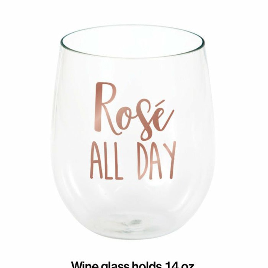 Themed Tableware * | Creative Converting Rose' All Day 14 Oz Stemless Wine Glass