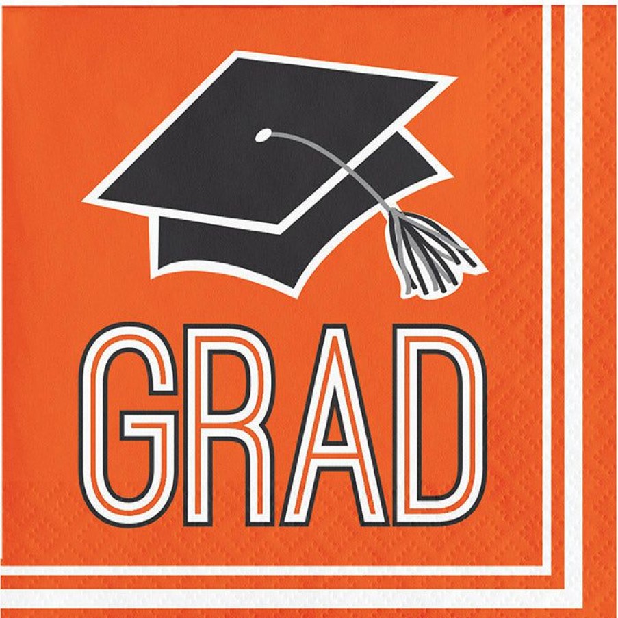 Graduation Party Supplies * | Creative Converting Graduation Party Supplies Graduation School Spirit Orange Beverage Napkins, 36 Ct