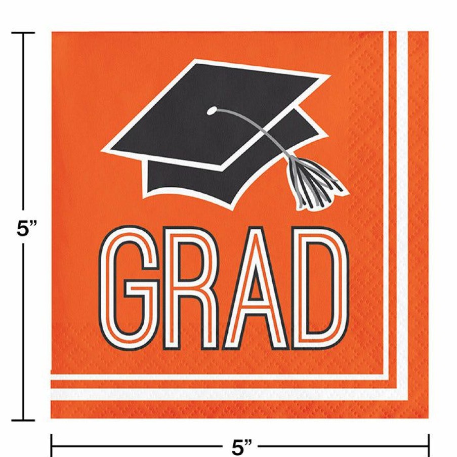 Graduation Party Supplies * | Creative Converting Graduation Party Supplies Graduation School Spirit Orange Beverage Napkins, 36 Ct