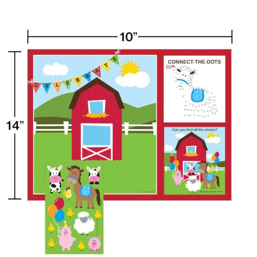 Birthdays * | Creative Converting Farmhouse Fun Placemats With Activity Stickers (96/Case)