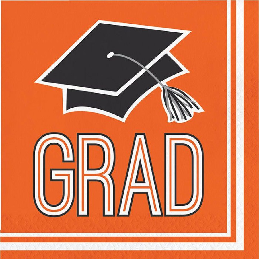 Graduation Party Supplies * | Creative Converting Graduation School Spirit Orange Napkins, 36 Ct Graduation Party Supplies