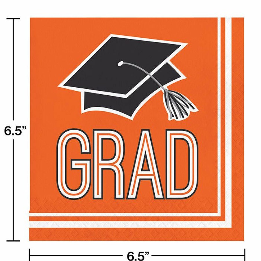 Graduation Party Supplies * | Creative Converting Graduation School Spirit Orange Napkins, 36 Ct Graduation Party Supplies