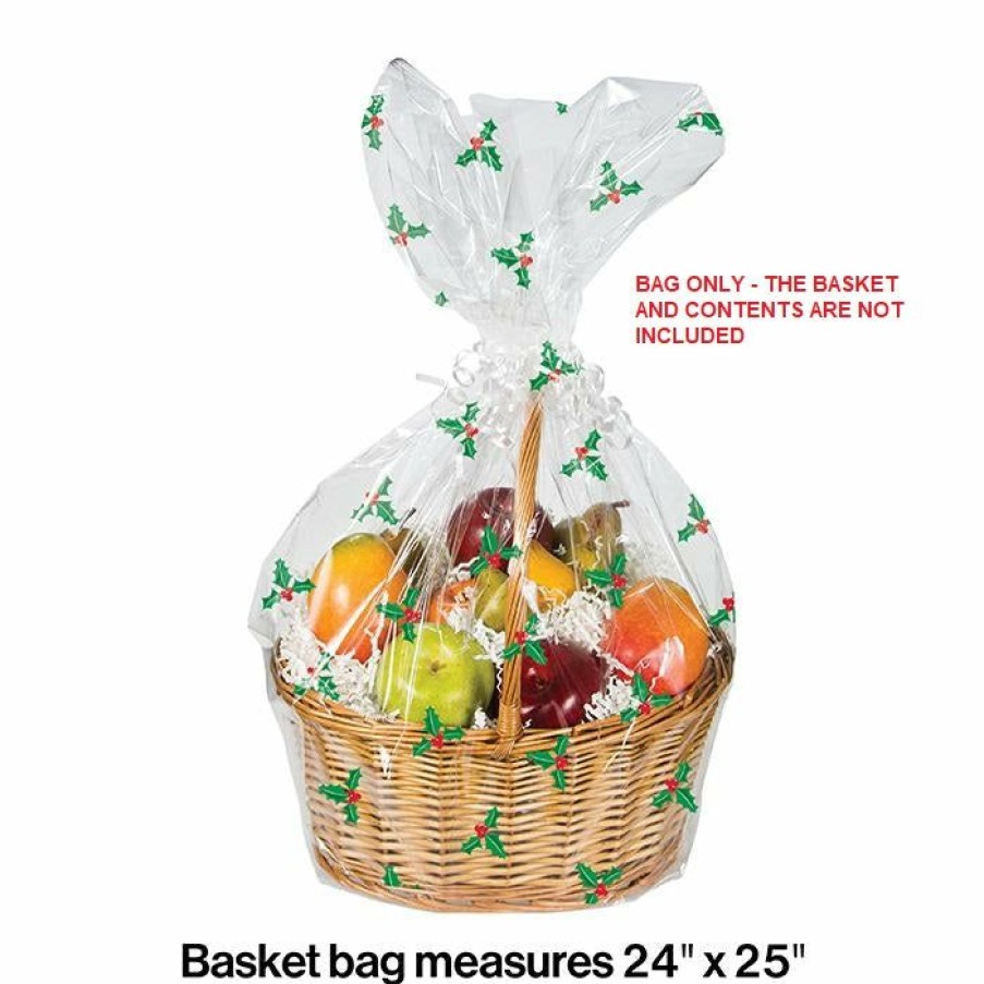 Holidays * | Creative Converting Holly Basket Bag Christmas Party Supplies