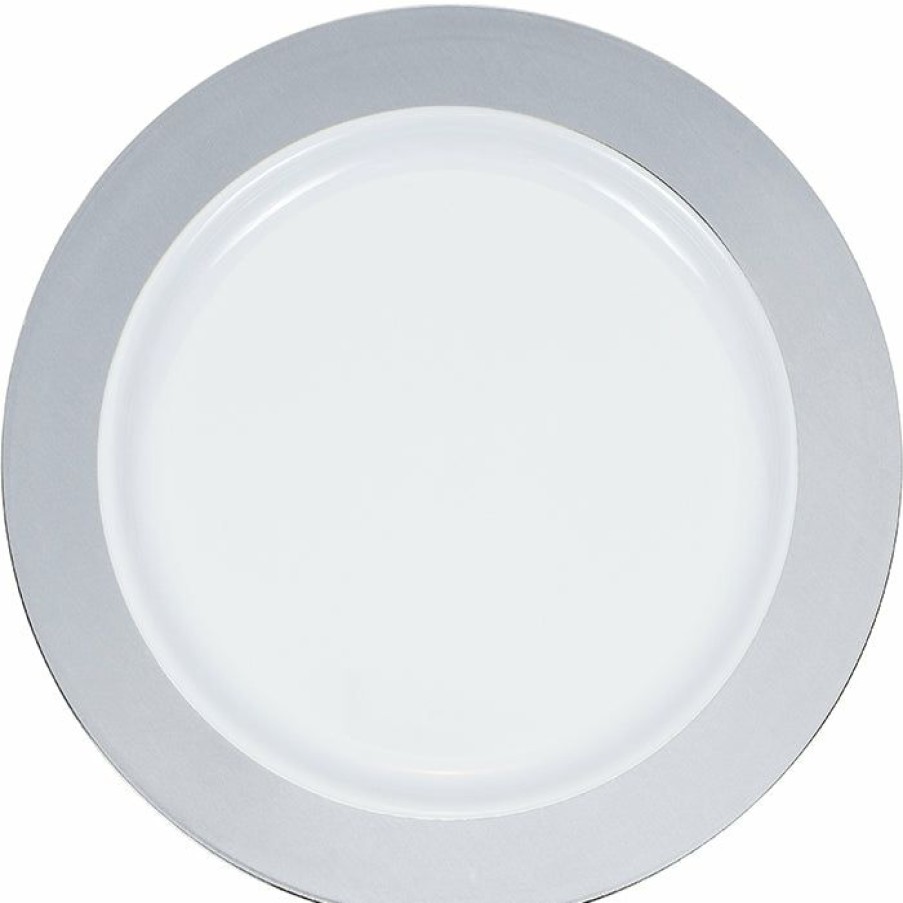 Bridal And Wedding * | Creative Converting 9 Silver Rim Plastic Plate 10Ct