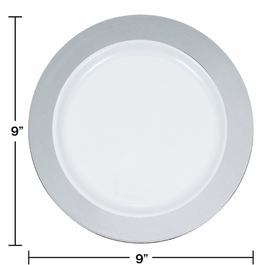 Bridal And Wedding * | Creative Converting 9 Silver Rim Plastic Plate 10Ct