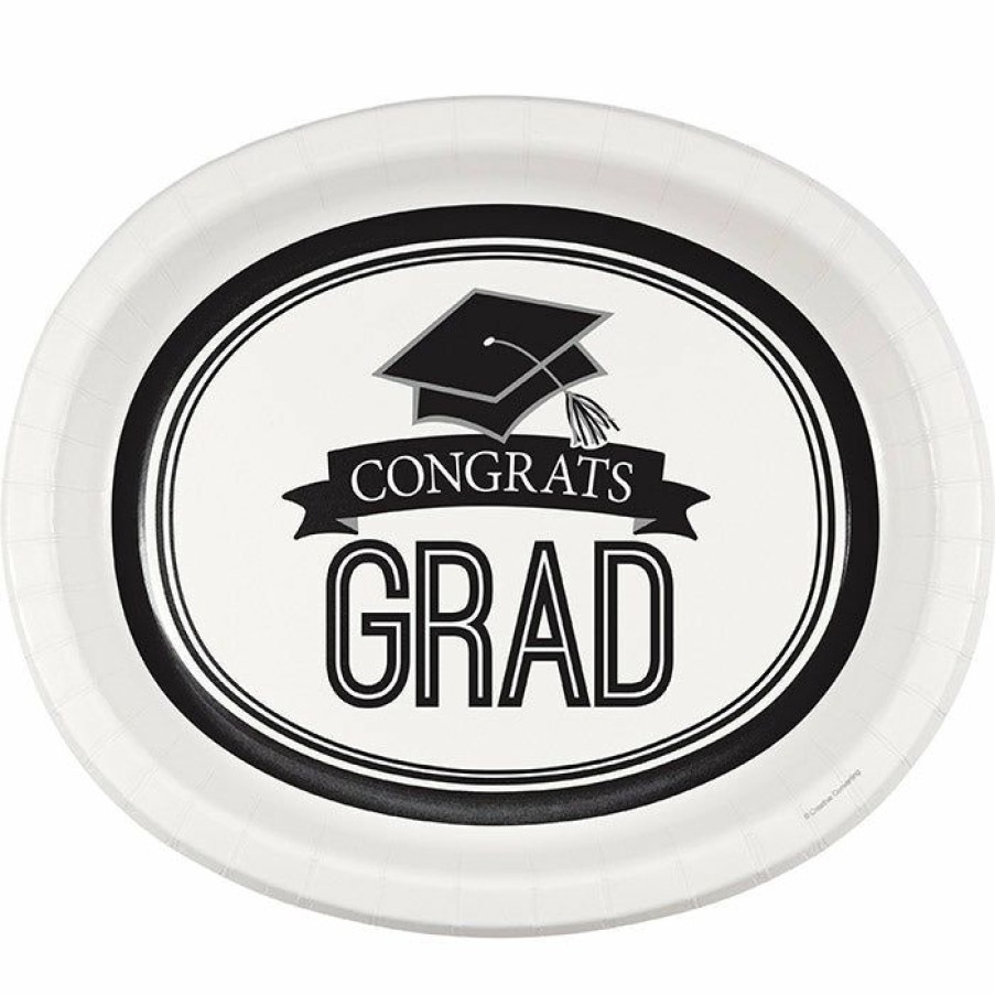 Graduation Party Supplies * | Creative Converting Graduation School Spirit White Oval Platters, 10 X 12 , 8 Ct