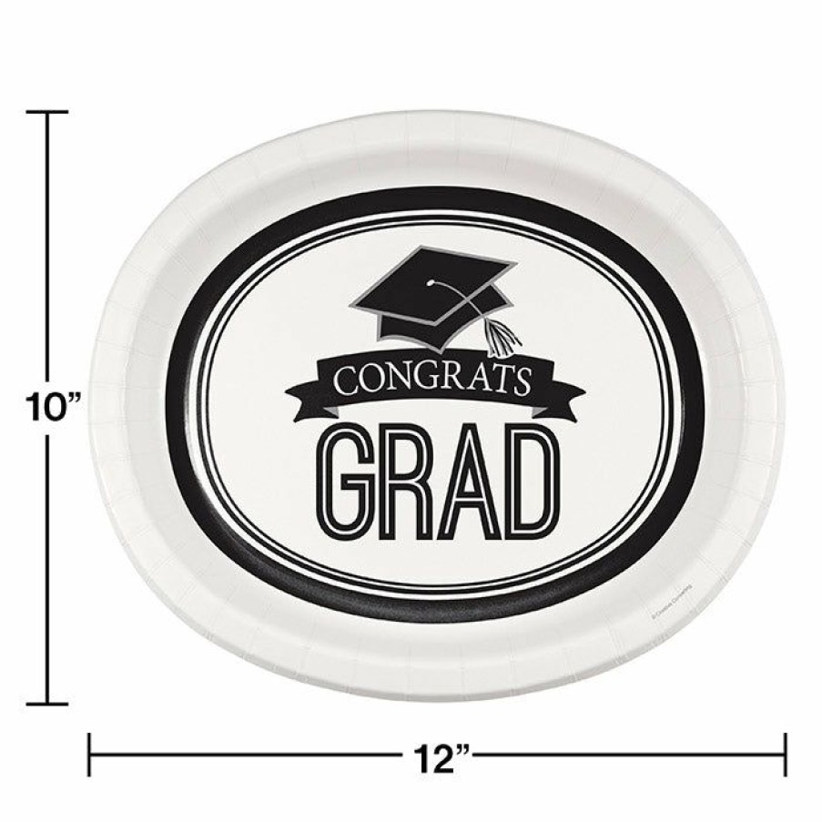 Graduation Party Supplies * | Creative Converting Graduation School Spirit White Oval Platters, 10 X 12 , 8 Ct