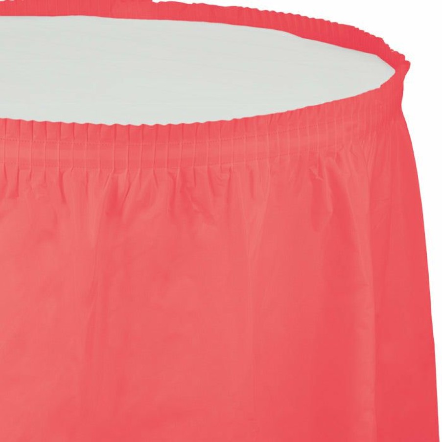 Solid Color Tableware * | Creative Converting Coral Plastic Tableskirt, 14 X 29 Solid Color Tableware