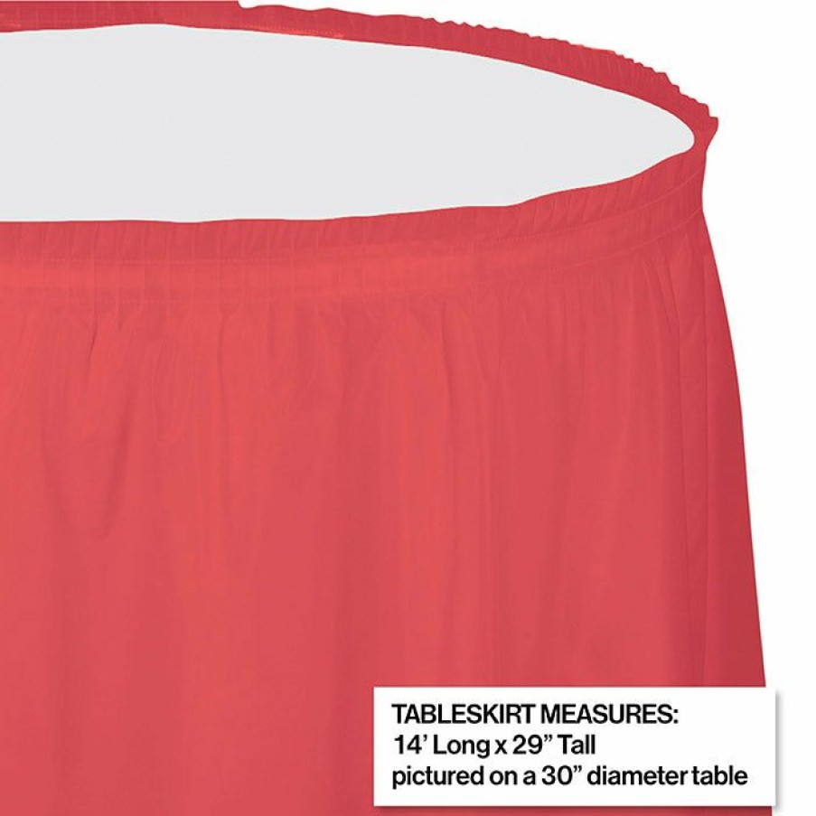 Solid Color Tableware * | Creative Converting Coral Plastic Tableskirt, 14 X 29 Solid Color Tableware