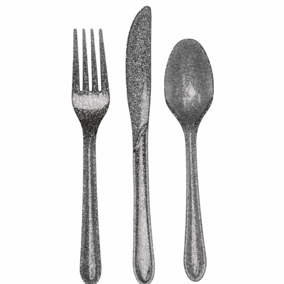 Holidays * | Creative Converting Glitz Silver Plastic Cutlery Set, 24 Ct