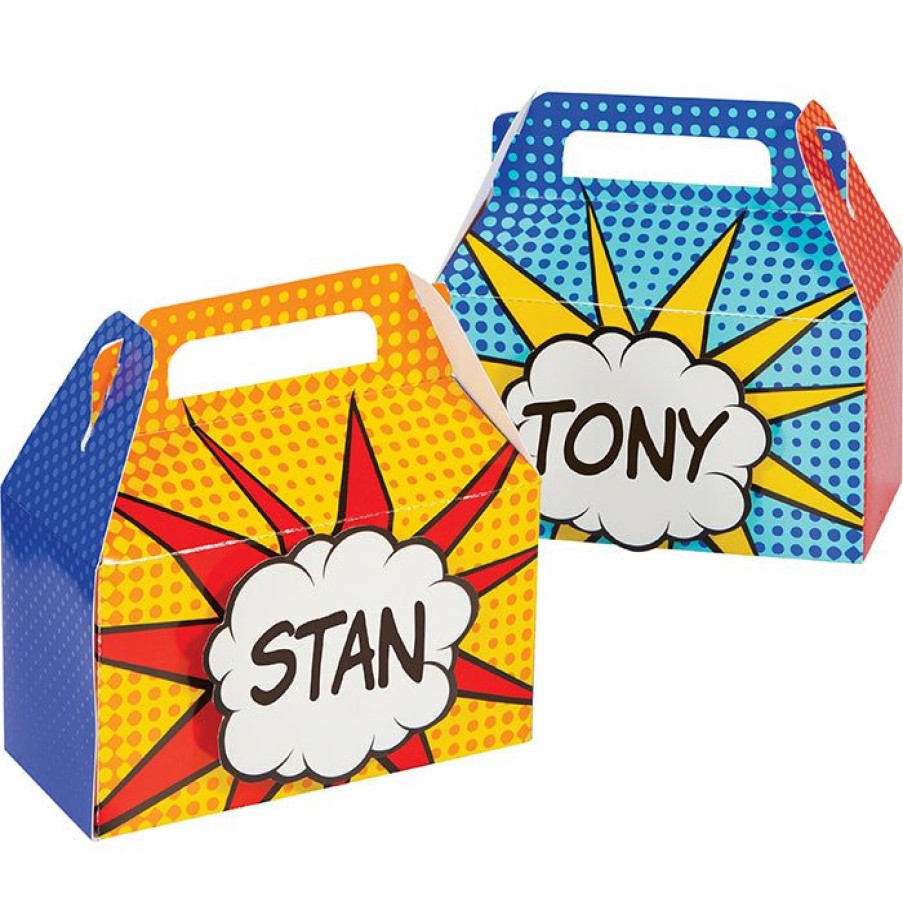 Birthdays * | Creative Converting Superhero Party Treat Box W/ Dimensional Nametag 4Ct Kids Birthday Party Themes