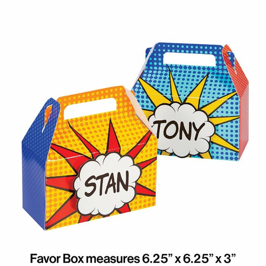 Birthdays * | Creative Converting Superhero Party Treat Box W/ Dimensional Nametag 4Ct Kids Birthday Party Themes