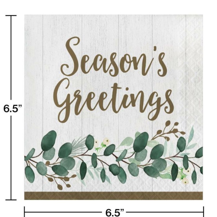 Holidays * | Creative Converting Eucalyptus Seasons Greetings Luncheon Party Napkins 16 Ct