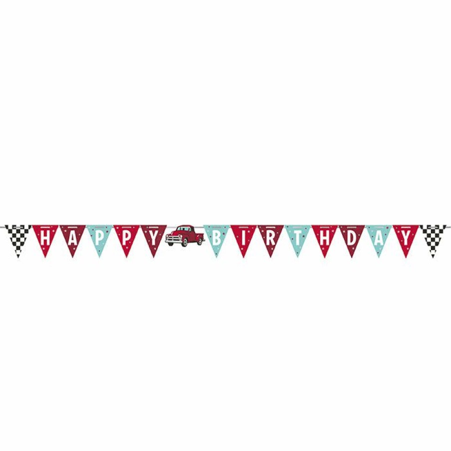 Birthdays * | Creative Converting Vintage Red Truck Shaped Banner With Ribbon Kids Birthday Party Themes