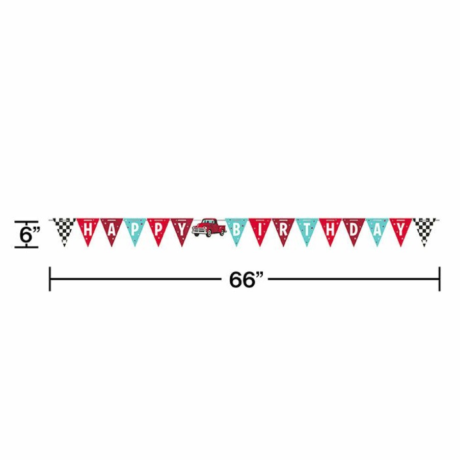 Birthdays * | Creative Converting Vintage Red Truck Shaped Banner With Ribbon Kids Birthday Party Themes